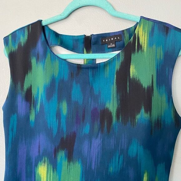 Tribal abstract print stretch scoop neck shift dress sleeveless size M - Picture 2 of 7